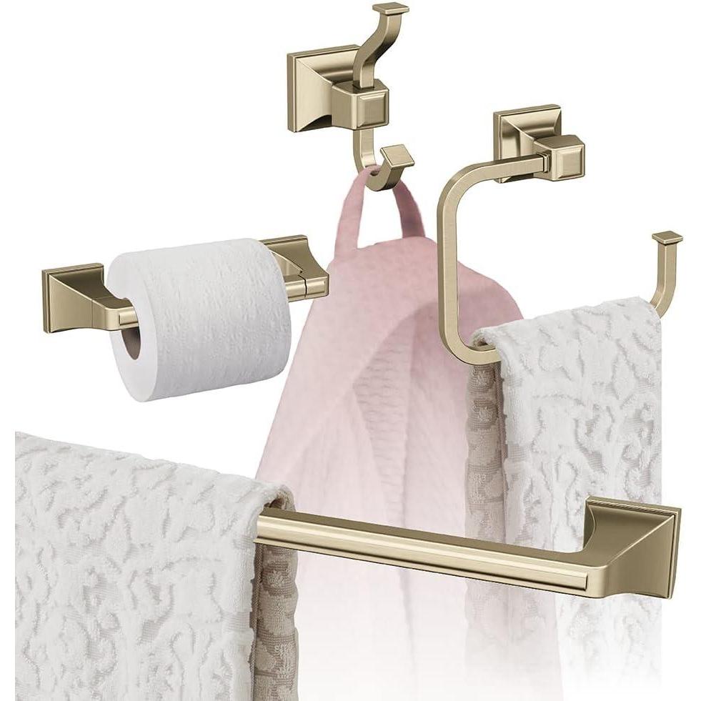imageAmerock Golden Champagne Mulholland Towel Bar 24 inch 610 mm 4 Piece Bathroom Accessories Set