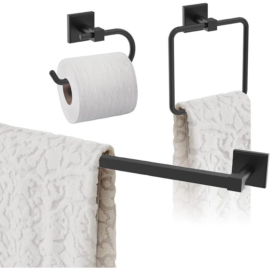 imageAmerock  Matte Black  Appoint  Towel Bar  24 inch 610 mm  3 Piece  Bathroom Accessories Set