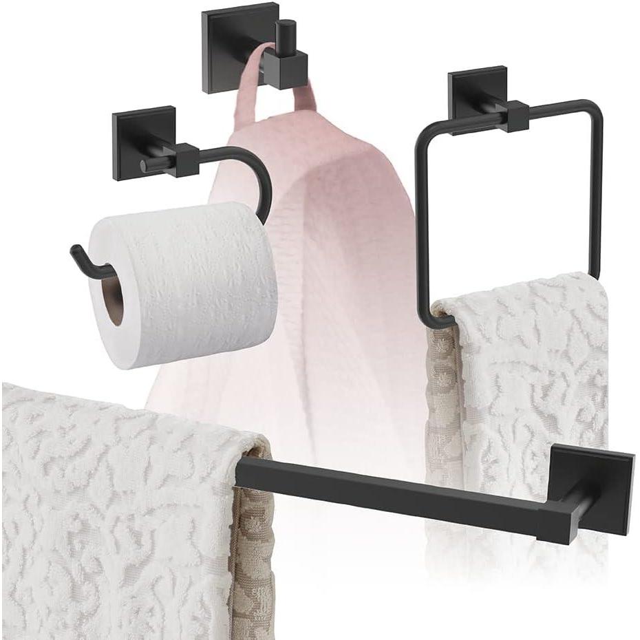 imageAmerock Matte Black Appoint Towel Bar 24 inch 610 mm 4 Piece Bathroom Accessories Set