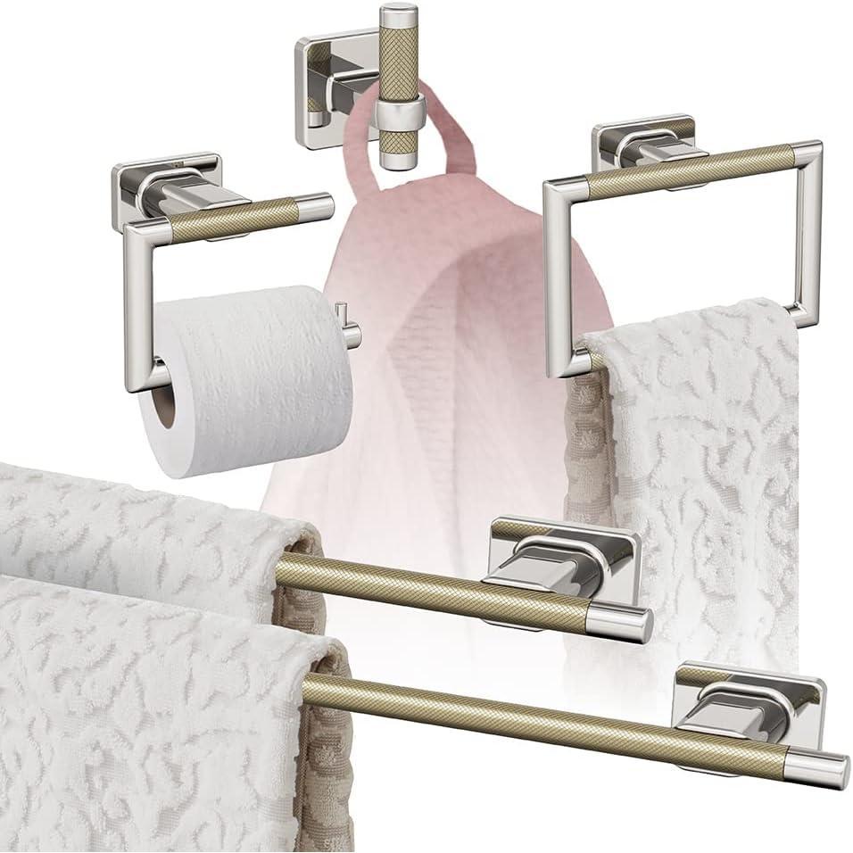 imageAmerock BH26615PNSS Polished NickelStainless Steel Towel Bar 24 in 610 mm Towel Rack Esquire Bathroom Towel Holder Bathroom Hardware Bath AccessoriesPolished NickelGolden Champagne