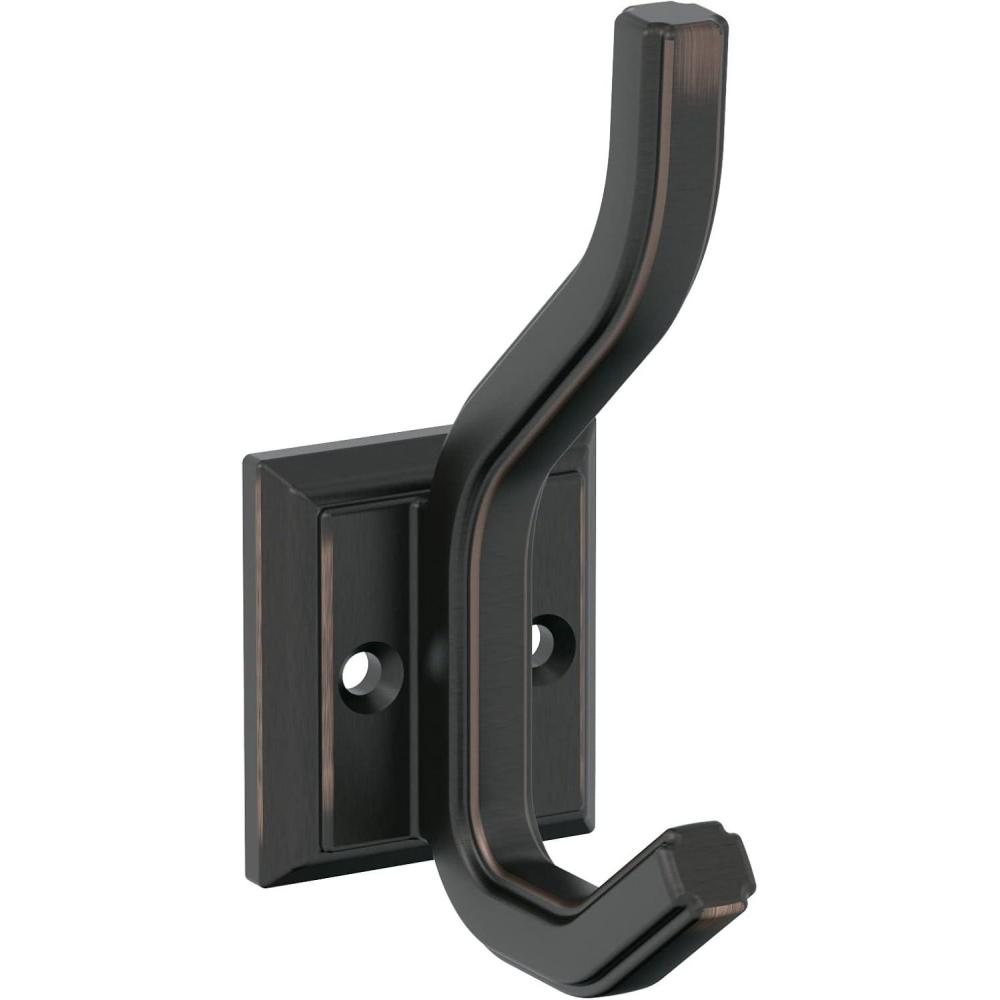 imageAmerock H37005G10 Aliso Double Prong Decorative Wall Hook Satin Nickel Hook for Coats Hats Backpacks Bags Hooks for Bathroom Bedroom Closet Entryway Laundry Room OfficeOil Rubbed Bronze