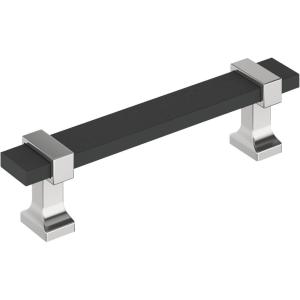 Amerock | Cabinet Pull | Brushed Matte Black/Satin Nickel | 5-1/16 inch (128 mm) Center to Center | Overton | 1 Pack | Drawer Pull | Drawer Handle | Cabinet Hardware(Brushed Matte Black/Polished Chrome)
