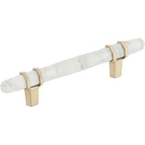 Amerock | Cabinet Pull | Marble White/Golden Champagne | 5-1/16 inch (128 mm) Center to Center | Carrione | 1 Pack | Drawer Pull | Drawer Handle | Cabinet Hardware | Zinc(Marble White/Golden Champagne)