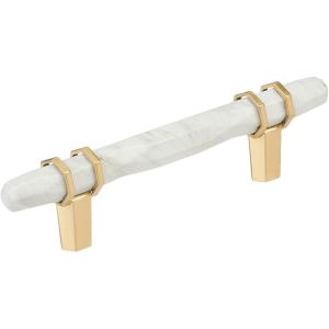 Amerock | Cabinet Pull | Marble White/Golden Champagne | 5-1/16 inch (128 mm) Center to Center | Carrione | 1 Pack | Drawer Pull | Drawer Handle | Cabinet Hardware | Zinc(Marble White/Champagne Bronze)