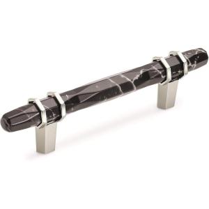 Amerock | Cabinet Pull | Marble White/Golden Champagne | 5-1/16 inch (128 mm) Center to Center | Carrione | 1 Pack | Drawer Pull | Drawer Handle | Cabinet Hardware | Zinc(Marble Black/Polished Nickel)