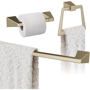 Amerock | Golden Champagne | Blackrock | Towel Bar | 24 inch (610 mm) | 3 Piece | Bathroom Accessories Set