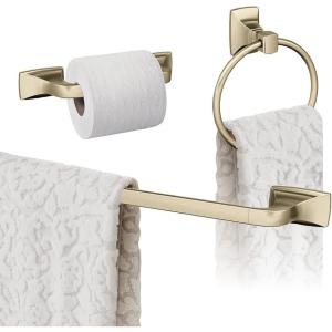 Amerock | Golden Champagne | Highland Ridge | Towel Bar | 24 inch (610 mm) | 3 Piece | Bathroom Accessories Set