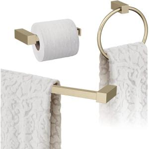Amerock | Golden Champagne | Monument | Towel Bar | 18 inch (457 mm) | 3 Piece | Bathroom Accessories Set