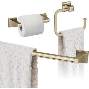 Amerock | Golden Champagne | Mulholland | Towel Bar | 24 inch (610 mm) | 3 Piece | Bathroom Accessories Set