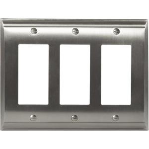 Amerock | Wall Plate | Satin Nickel | 3 Rocker Switch Plate Cover | Candler | 1 Pack | Decora Wall Plate | Light Switch Cover