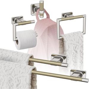 Amerock BH26615PNSS | Polished Nickel/Stainless Steel Towel Bar | 24 in (610 mm) Towel Rack | Esquire | Bathroom Towel Holder | Bathroom Hardware | Bath Accessories(Polished Nickel/Golden Champagne)