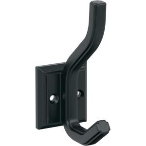 Amerock H37005G10 | Aliso Double Prong Decorative Wall Hook | Satin Nickel Hook for Coats, Hats, Backpacks, Bags | Hooks for Bathroom, Bedroom, Closet, Entryway, Laundry Room, Office(Matte Black)
