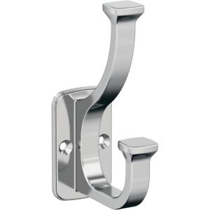 Amerock H37007BBZ | Alder Double Prong Decorative Wall Hook | Golden Champagne Hook for Coats, Hats, Backpacks, Bags | Hooks for Bathroom, Bedroom, Closet, Entryway, Laundry Room, Office(Chrome)