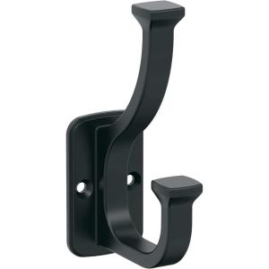 Amerock H37007BBZ | Alder Double Prong Decorative Wall Hook | Golden Champagne Hook for Coats, Hats, Backpacks, Bags | Hooks for Bathroom, Bedroom, Closet, Entryway, Laundry Room, Office(Matte Black)