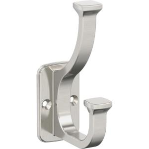 Amerock H37007BBZ | Alder Double Prong Decorative Wall Hook | Golden Champagne Hook for Coats, Hats, Backpacks, Bags | Hooks for Bathroom, Bedroom, Closet, Entryway, Laundry Room, Office(Satin Nickel)