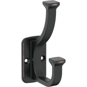 Amerock H37007BBZ | Alder Double Prong Decorative Wall Hook | Golden Champagne Hook for Coats, Hats, Backpacks, Bags | Hooks for Bathroom, Bedroom, Closet, Entryway, Laundry Room, Office(Oil Rubbed Bronze)