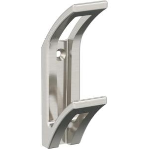 Amerock H37010MB | Avid Double Prong Decorative Wall Hook | Matte Black Hook for Coats, Hats, Backpacks, Bags | Hooks for Bathroom, Bedroom, Closet, Entryway, Laundry Room, Office(Satin Nickel)