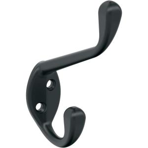 Amerock H55451CZ | Noble Double Prong Decorative Wall Hook | Champagne Bronze Hook for Coats, Hats, Backpacks, Bags | Hooks for Bathroom, Bedroom, Closet, Entryway, Laundry Room, Office(Matte Black)