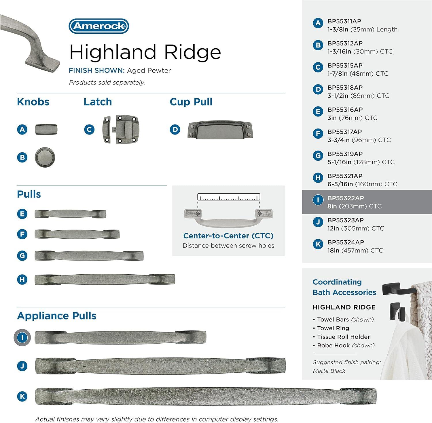 imageAmerock Cabinet Pull Aged Pewter 334 inch 96 mm Center to Center Highland Ridge 1 Pack Drawer Pull Drawer Handle Cabinet HardwareAged Pewter
