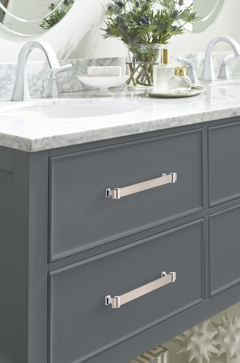 imageAmerock Cabinet Pull Satin NickelPolished Chrome 334 inch 96 mm Center to Center Overton 1 Pack Drawer Pull Drawer Handle Cabinet HardwareSatin NickelPolished Chrome