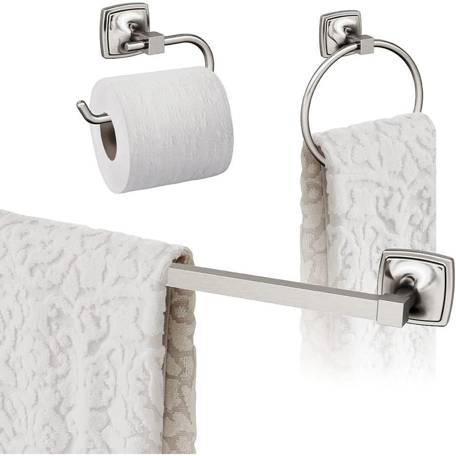 imageAmerock Brushed Nickel Stature Towel Bar 24 inch 610 mm 3 Piece Bathroom Accessories Set