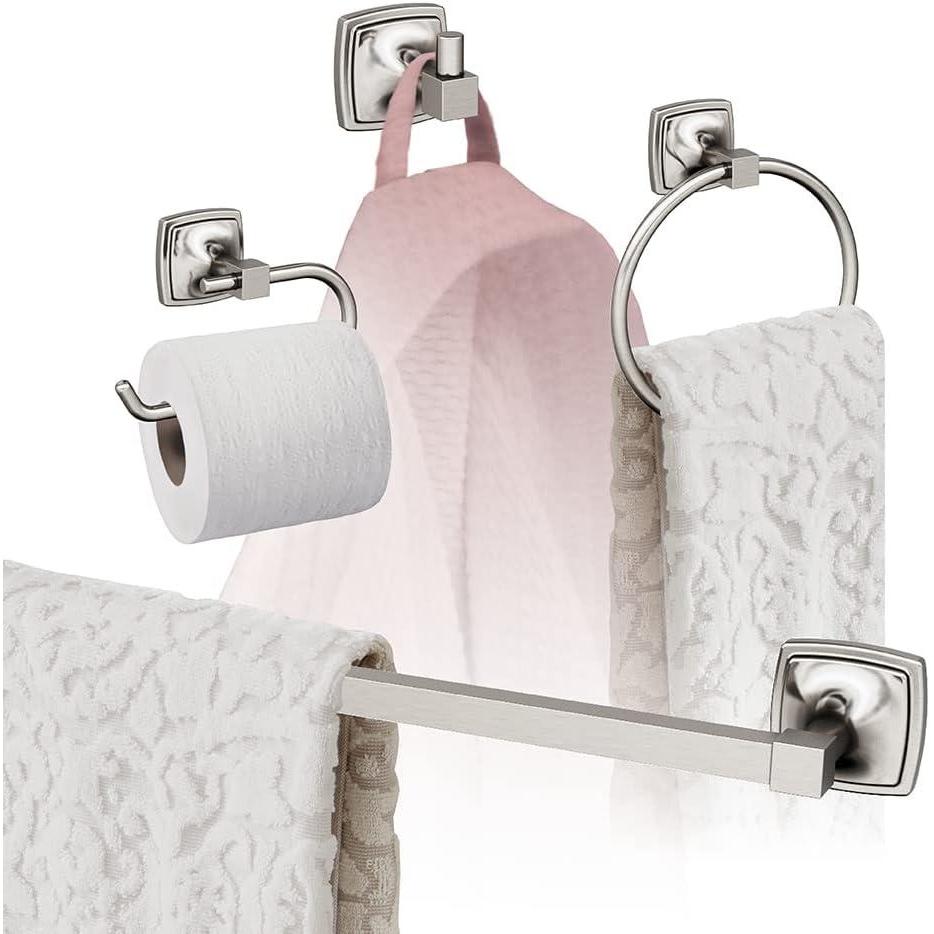imageAmerock Brushed Nickel Stature Towel Bar 24 inch 610 mm 4 Piece Bathroom Accessories Set