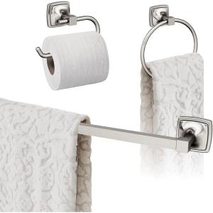 Amerock | Brushed Nickel | Stature | Towel Bar | 24 inch (610 mm) | 3 Piece | Bathroom Accessories Set