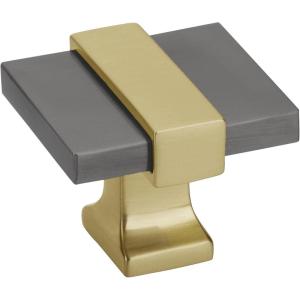 Amerock | Cabinet Knob | Brushed Gold/Satin Nickel | 1-3/8 inch (35 mm) Length | Overton | 1 Pack | Drawer Knob | Cabinet Hardware(Black Chrome/Brushed Gold)