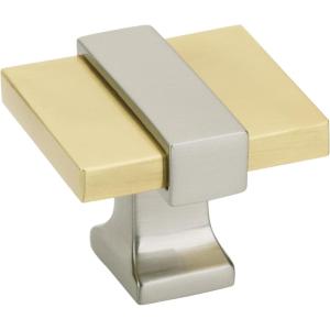 Amerock | Cabinet Knob | Brushed Gold/Satin Nickel | 1-3/8 inch (35 mm) Length | Overton | 1 Pack | Drawer Knob | Cabinet Hardware(Brushed Gold/Satin Nickel)