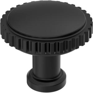 Amerock Farewind 1-1/4 inch (32mm) Diameter Satin Nickel Cabinet Knob, BP37800G10(Matte Black)