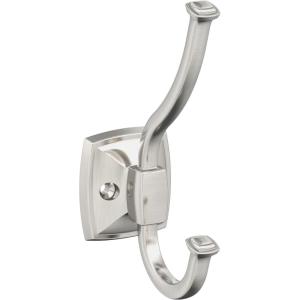 Amerock H37002CZ | Kinsale Double Prong Decorative Wall Hook | Champagne Bronze Hook for Coats, Hats, Backpacks, Bags | Hooks for Bathroom, Bedroom, Closet, Entryway, Laundry Room, Office(Satin Nickel)