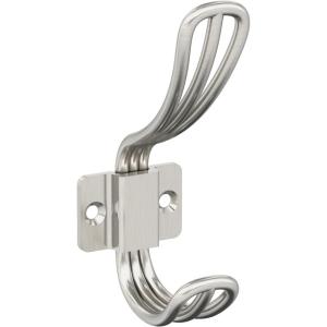 Amerock H37006CZ | Vinland Double Prong Decorative Wall Hook | Champagne Bronze Hook for Coats, Hats, Backpacks, Bags | Hooks for Bathroom, Bedroom, Closet, Entryway, Laundry Room, Office(Satin Nickel)