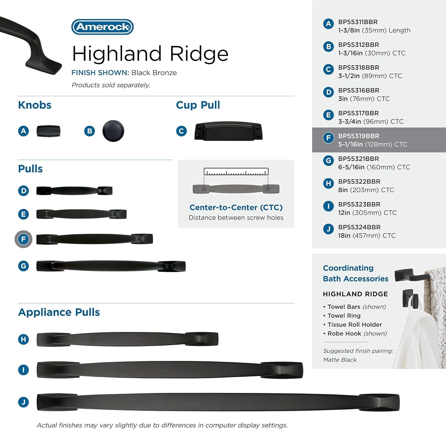 imageAmerock Cabinet Pull Black Bronze 5116 inch 128 mm Center to Center Highland Ridge 1 Pack Drawer Pull Drawer Handle Cabinet HardwareBlack Bronze