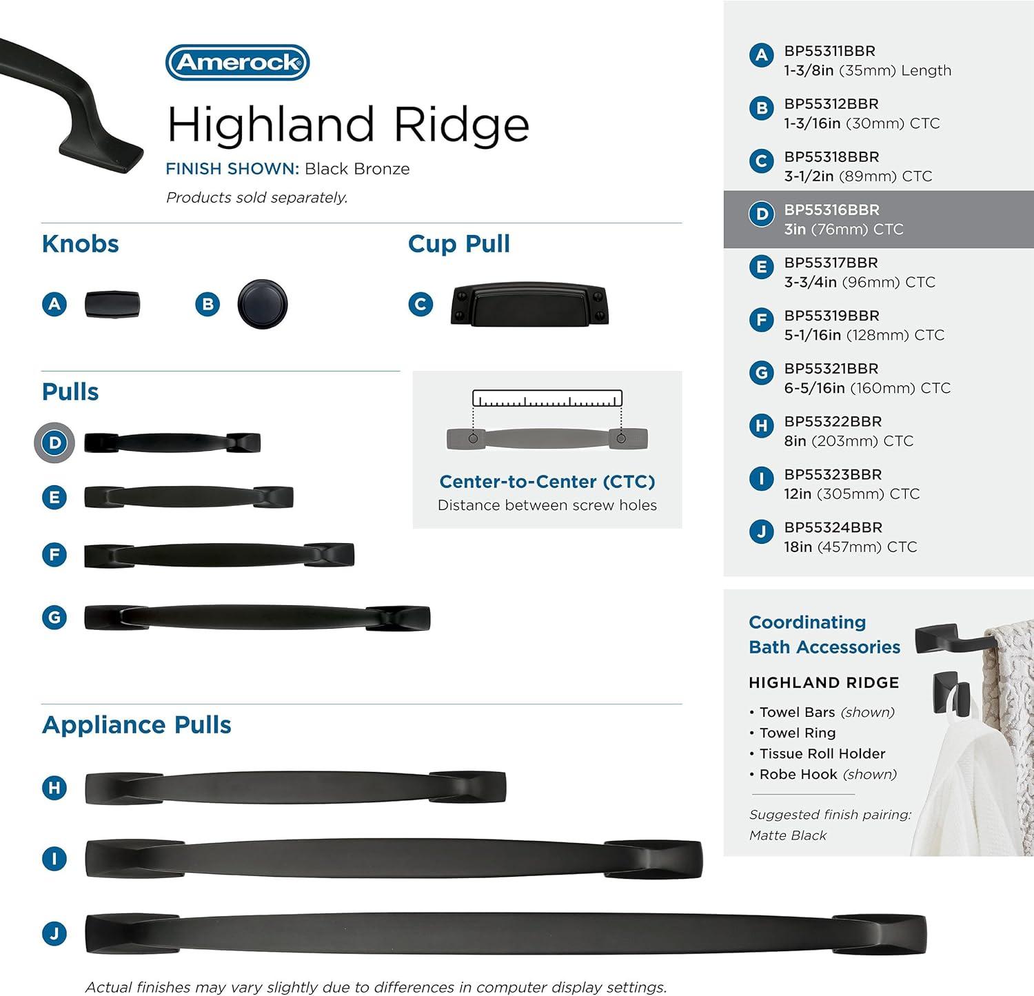 imageAmerock Cabinet Pull Black Bronze 5116 inch 128 mm Center to Center Highland Ridge 1 Pack Drawer Pull Drawer Handle Cabinet HardwareBlack Bronze