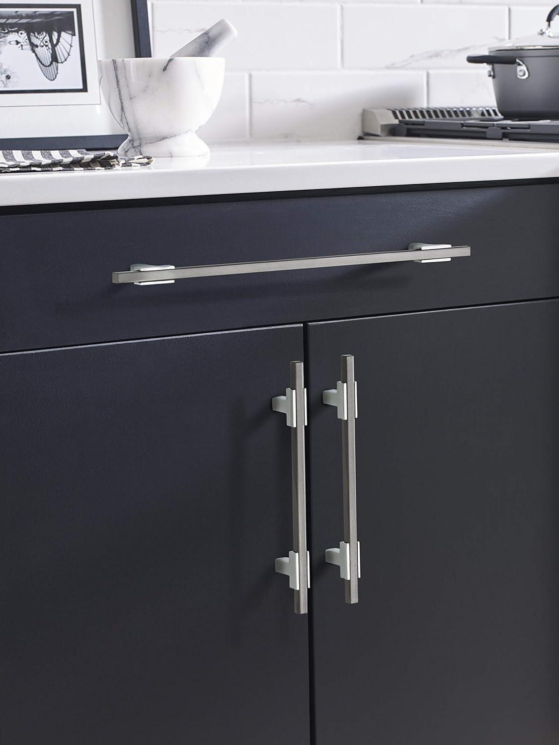 imageAmerock Cabinet Pull Polished ChromeBlack Chrome 10116 inch 256 mm Center to Center Urbanite 1 Pack Drawer Pull Drawer Handle Cabinet HardwarePolished ChromeBlack Chrome
