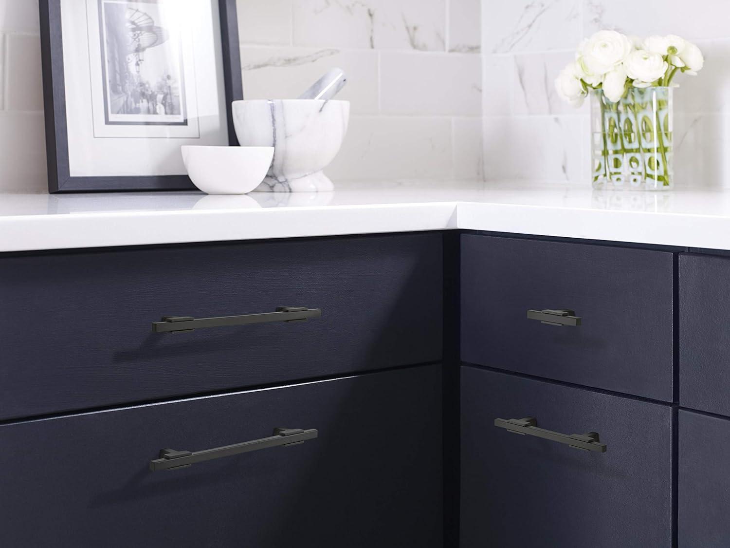 imageAmerock Cabinet Pull Polished ChromeBlack Chrome 10116 inch 256 mm Center to Center Urbanite 1 Pack Drawer Pull Drawer Handle Cabinet HardwareMatte BlackMatte Black