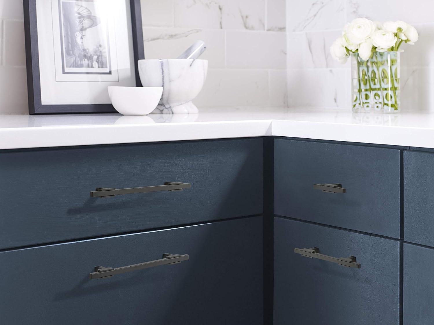 imageAmerock Cabinet Pull Polished ChromeBlack Chrome 10116 inch 256 mm Center to Center Urbanite 1 Pack Drawer Pull Drawer Handle Cabinet HardwareMatte BlackMatte Black