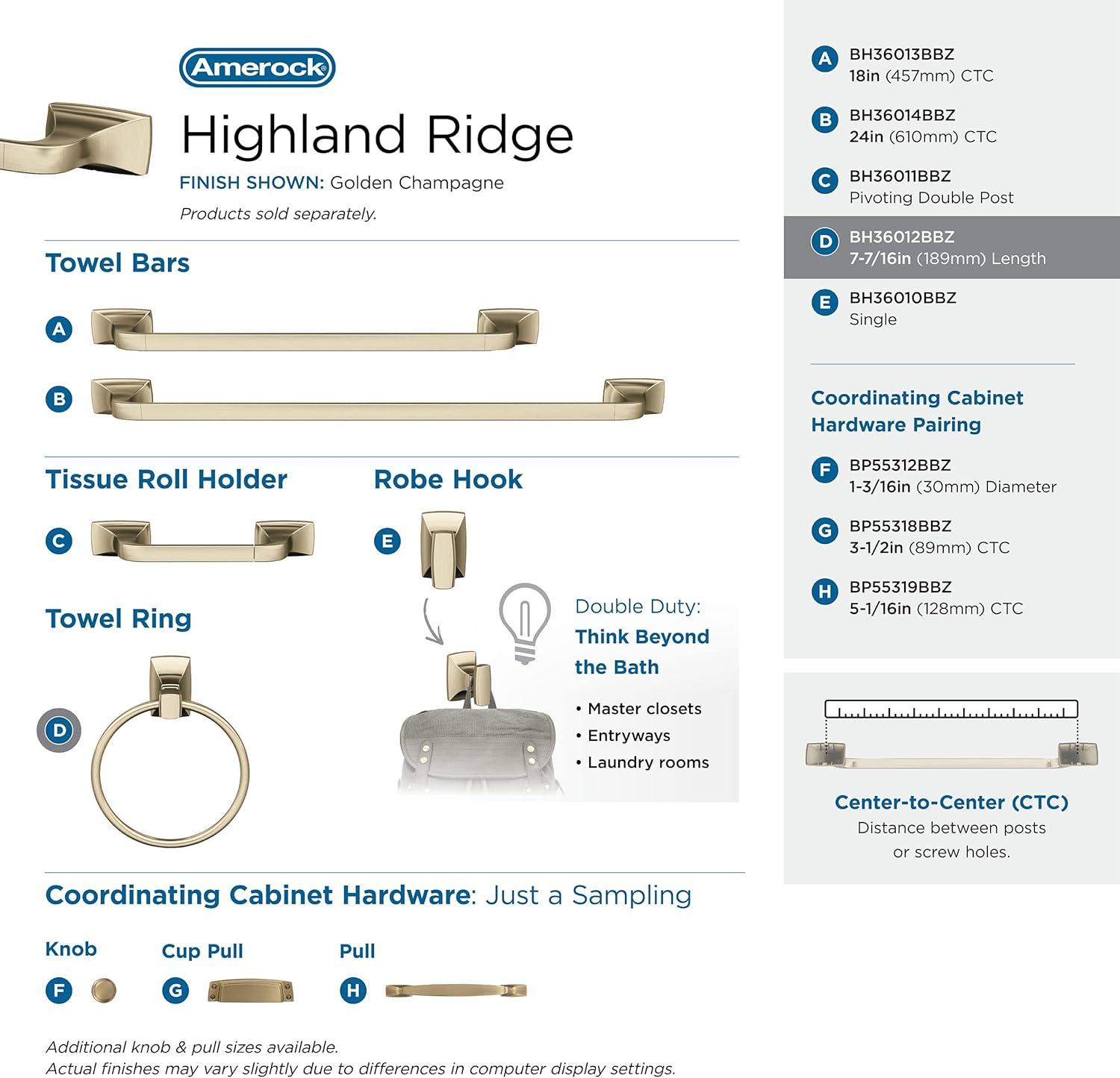 imageAmerock BH3601426 Chrome Towel Bar 24 in 610 mm Towel Rack Highland Ridge Bathroom Towel Holder Bathroom Hardware Bath AccessoriesGolden Champagne