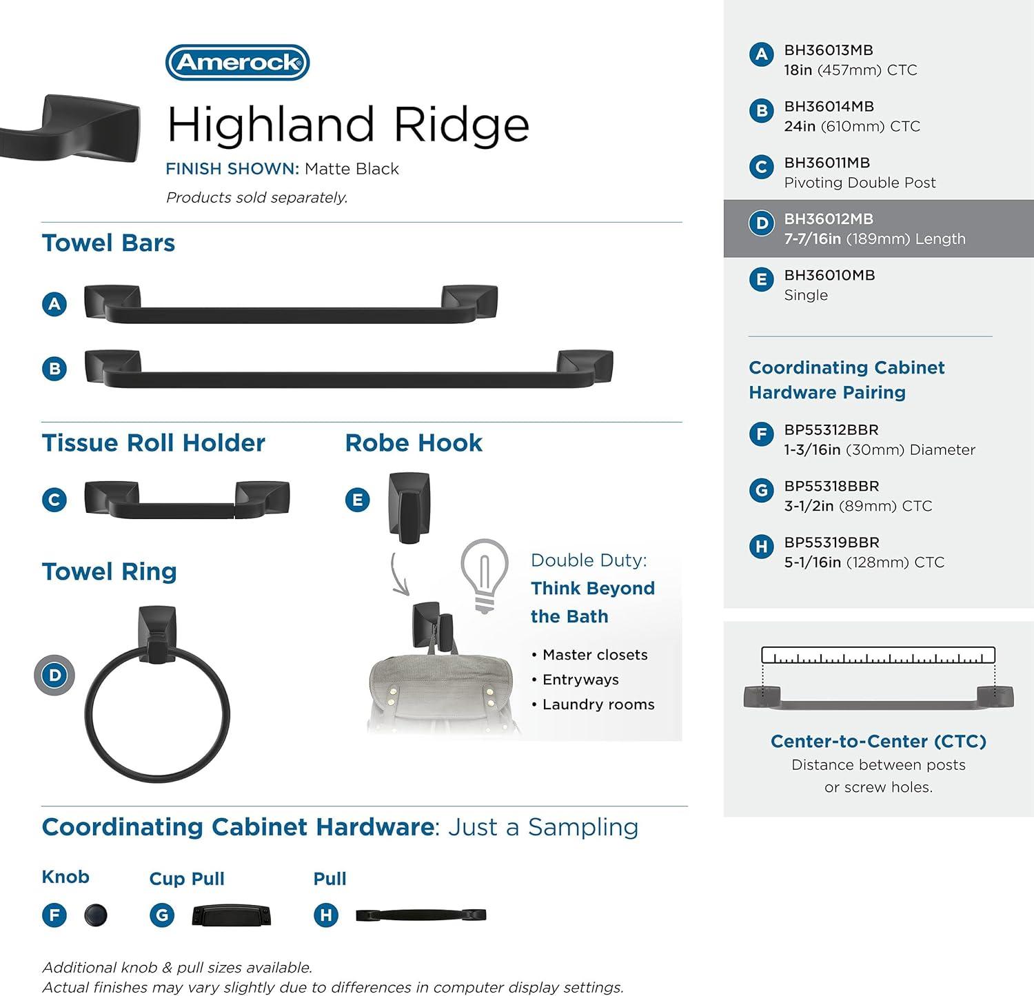 imageAmerock BH3601426 Chrome Towel Bar 24 in 610 mm Towel Rack Highland Ridge Bathroom Towel Holder Bathroom Hardware Bath AccessoriesMatte Black