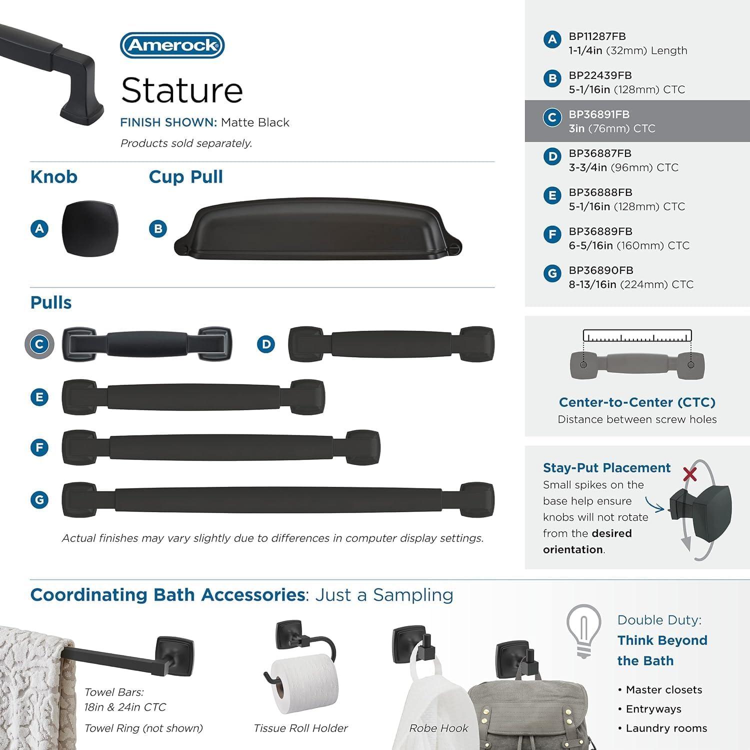 imageAmerock BP36890FB Stature Cabinet Pull 81316 in 224 mm CentertoCenter Matte BlackMatte Black