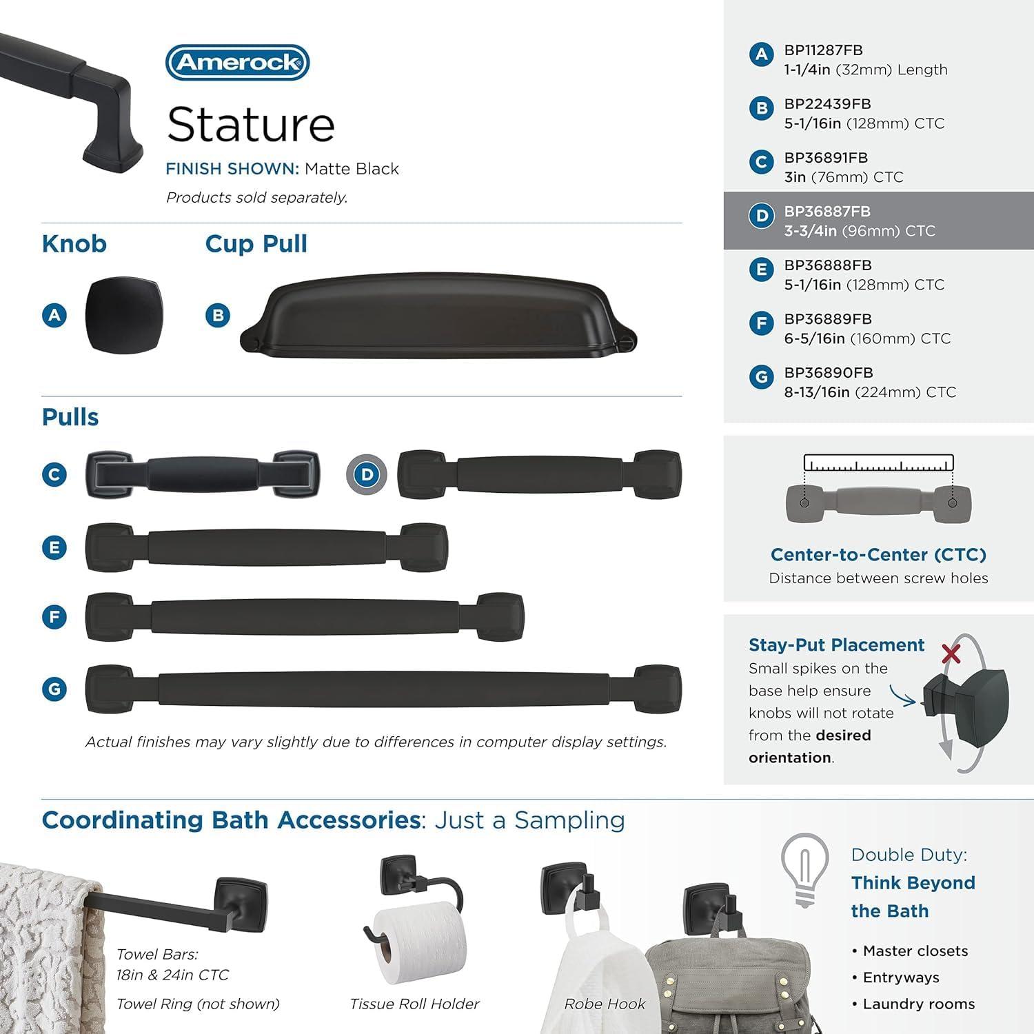 imageAmerock BP36890FB Stature Cabinet Pull 81316 in 224 mm CentertoCenter Matte BlackMatte Black
