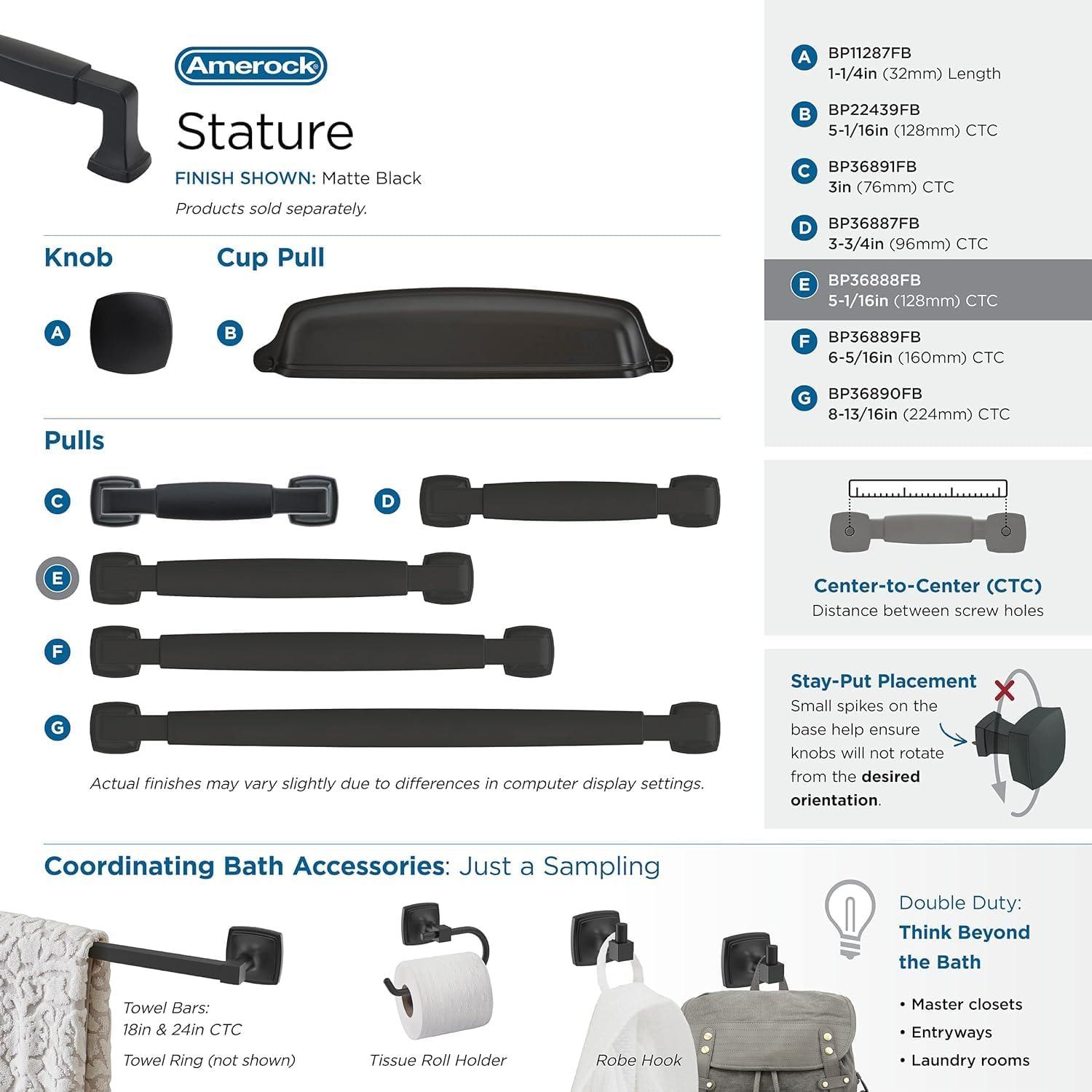 imageAmerock BP36890FB Stature Cabinet Pull 81316 in 224 mm CentertoCenter Matte BlackMatte Black