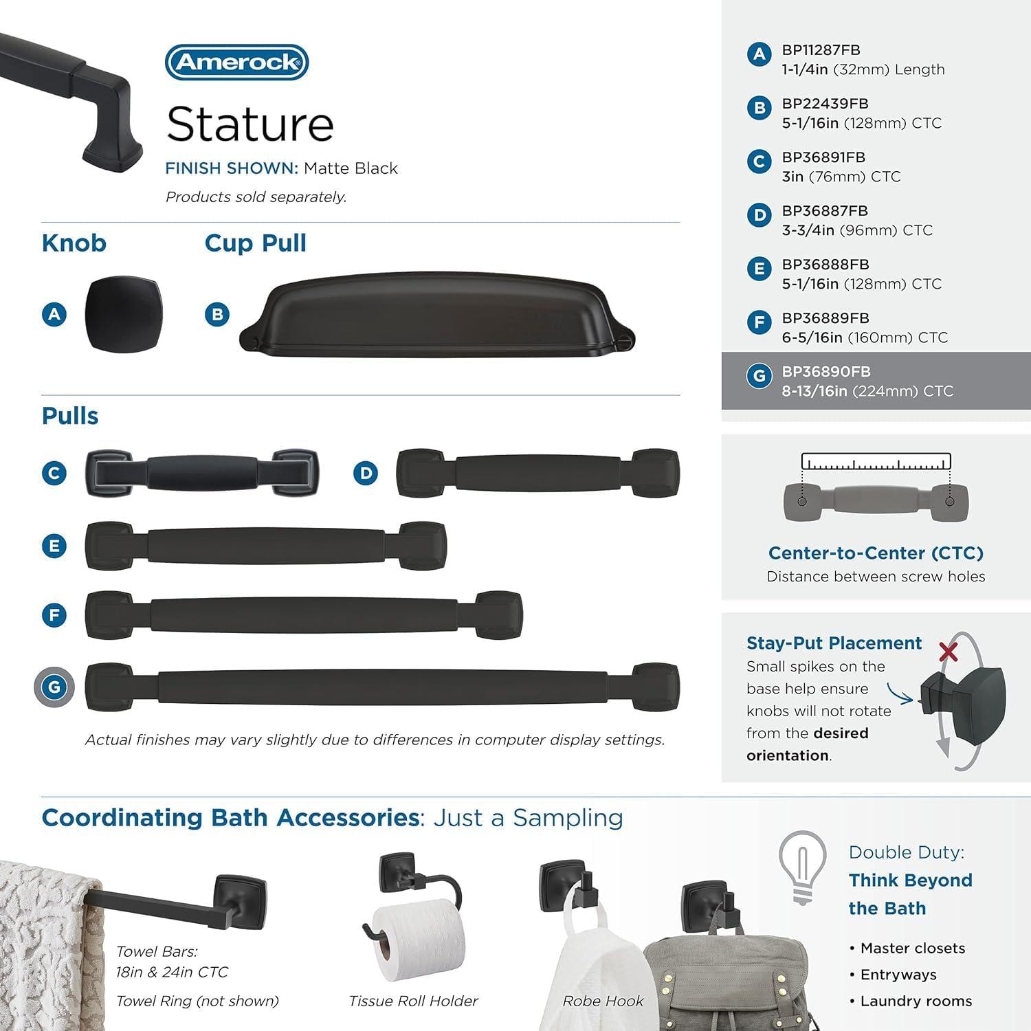 imageAmerock BP36890FB Stature Cabinet Pull 81316 in 224 mm CentertoCenter Matte BlackMatte Black