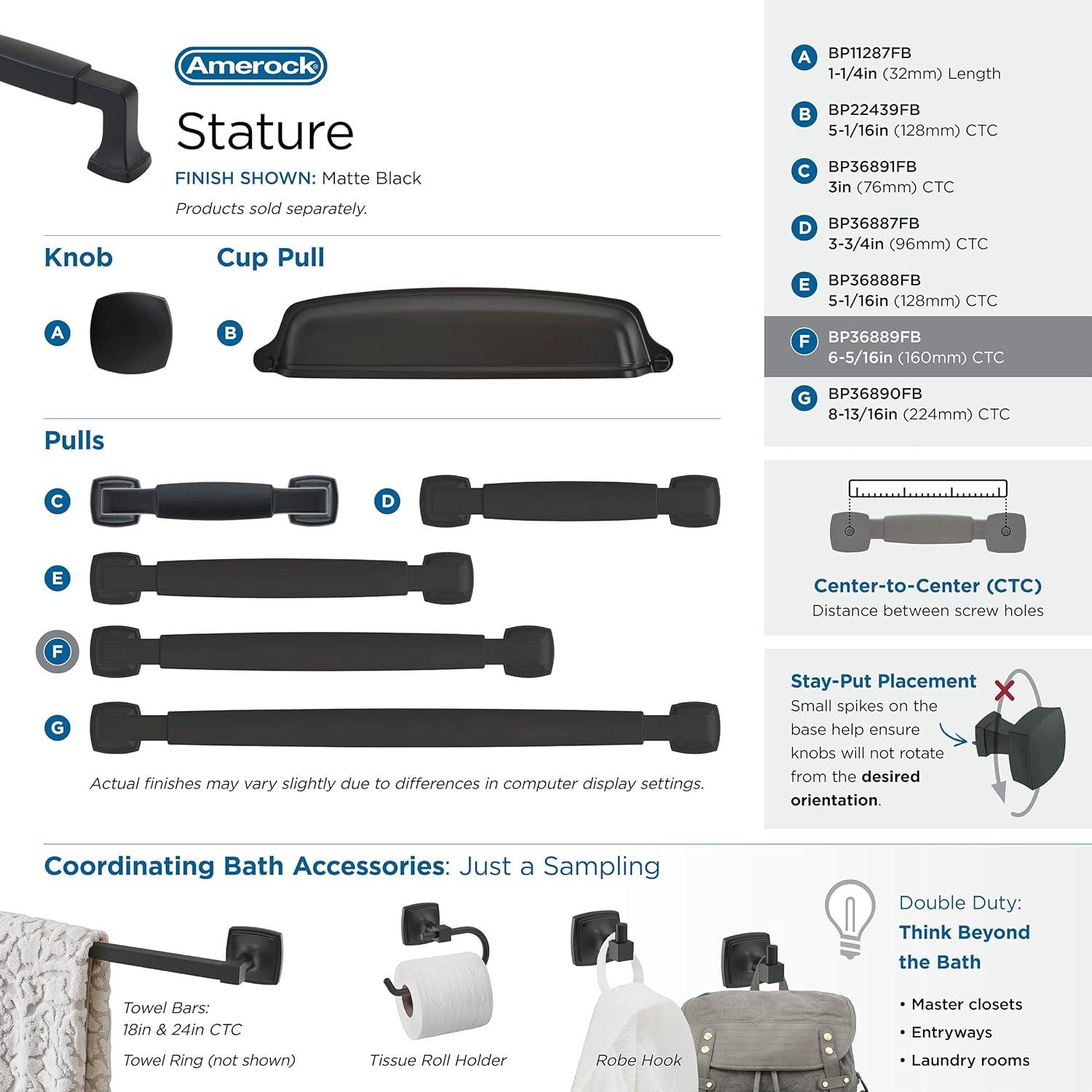 imageAmerock BP36890FB Stature Cabinet Pull 81316 in 224 mm CentertoCenter Matte BlackMatte Black