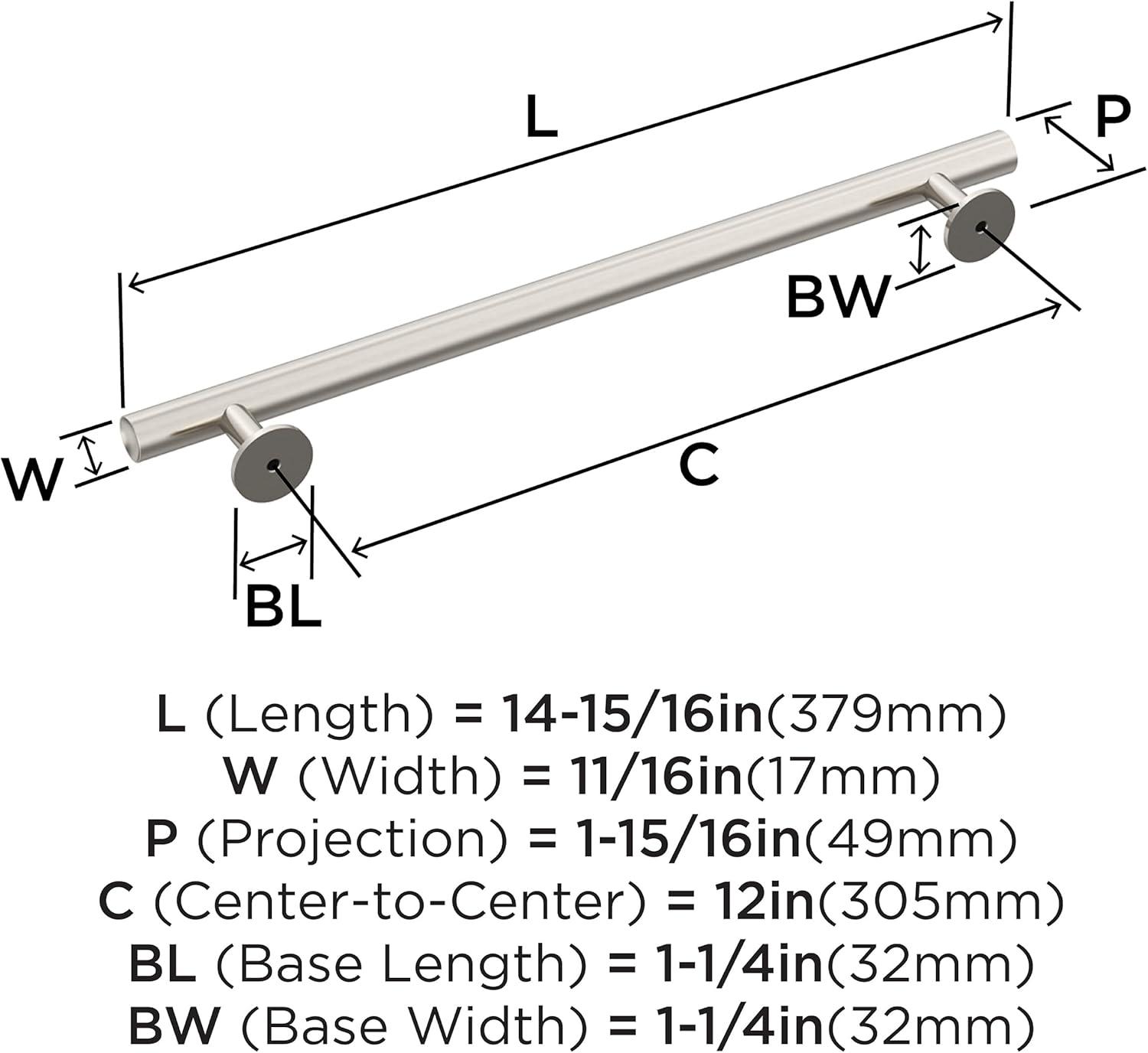 imageAmerock BP54050CZ Champagne Bronze Appliance Pull 12 inch 305mm CentertoCenter Cabinet Handle Radius Furniture HardwareSatin Nickel