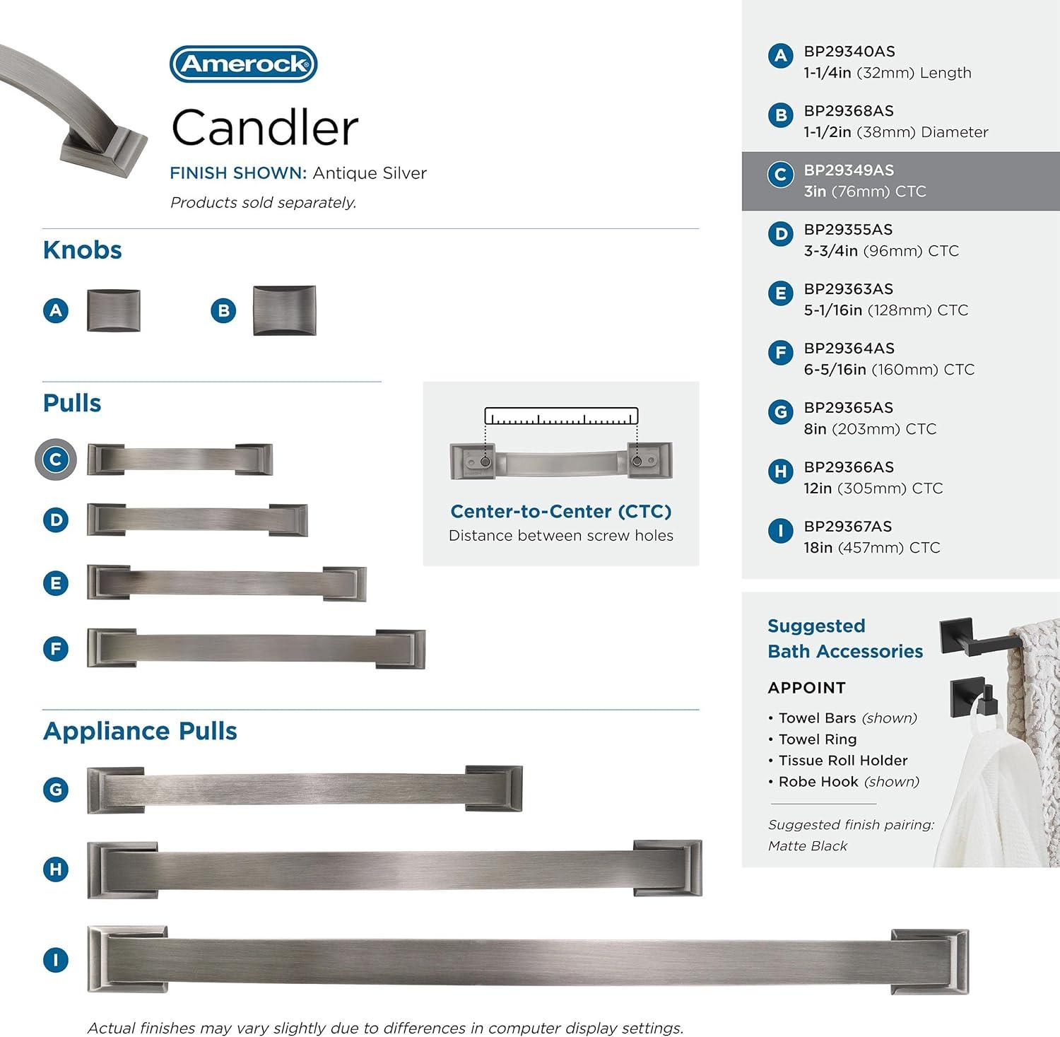image:imageAmerock Appliance Pull Antique Silver 8 inch 203 mm Center to Center Candler 1 Pack Drawer Pull Drawer Handle Cabinet HardwareAntique Silver