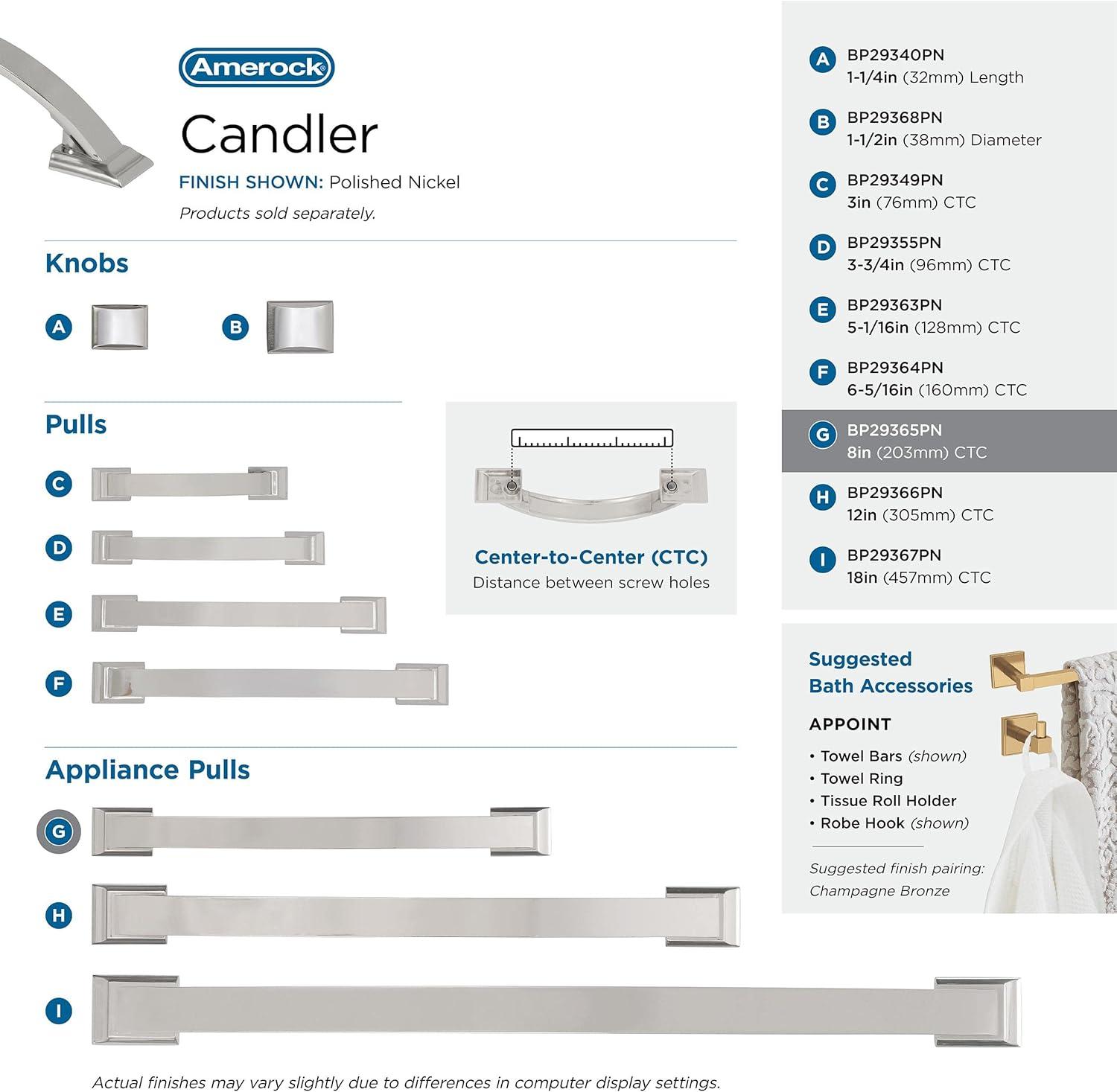 image:imageAmerock Appliance Pull Antique Silver 8 inch 203 mm Center to Center Candler 1 Pack Drawer Pull Drawer Handle Cabinet HardwarePolished Nickel
