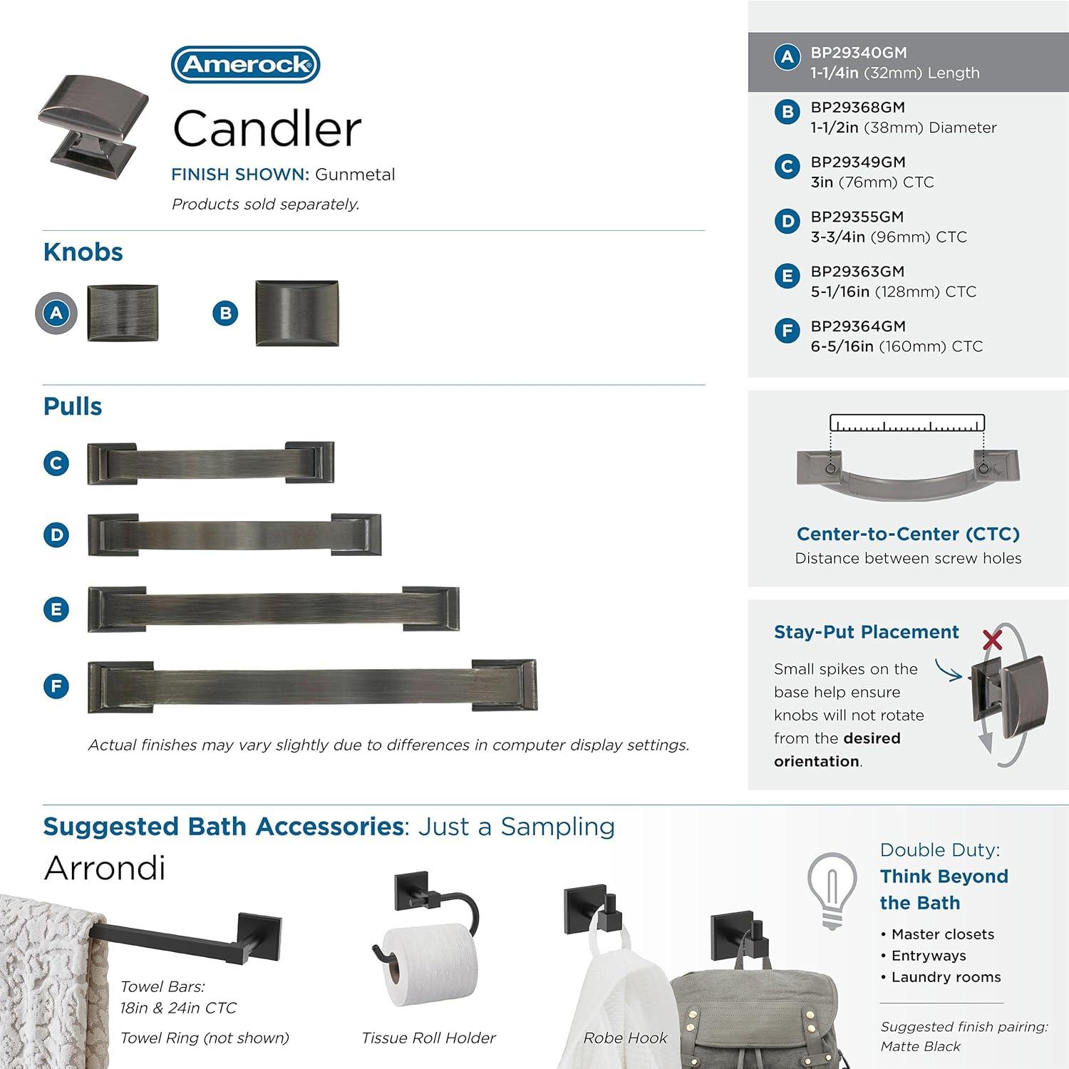 image:imageAmerock Cabinet Knob Antique Silver 114 inch 32 mm Length Candler 1 Pack Drawer Knob Cabinet HardwareGunmetal