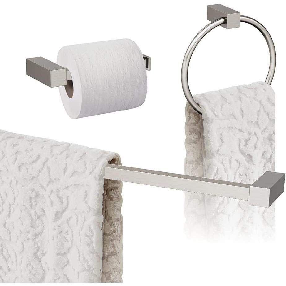 image:imageAmerock Brushed Nickel Monument Towel Bar 24 inch 610 mm 3 Piece Bathroom Accessories Set