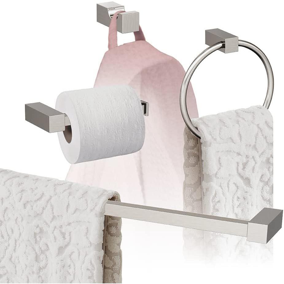 image:imageAmerock Brushed Nickel Monument Towel Bar 24 inch 610 mm 4 Piece Bathroom Accessories Set